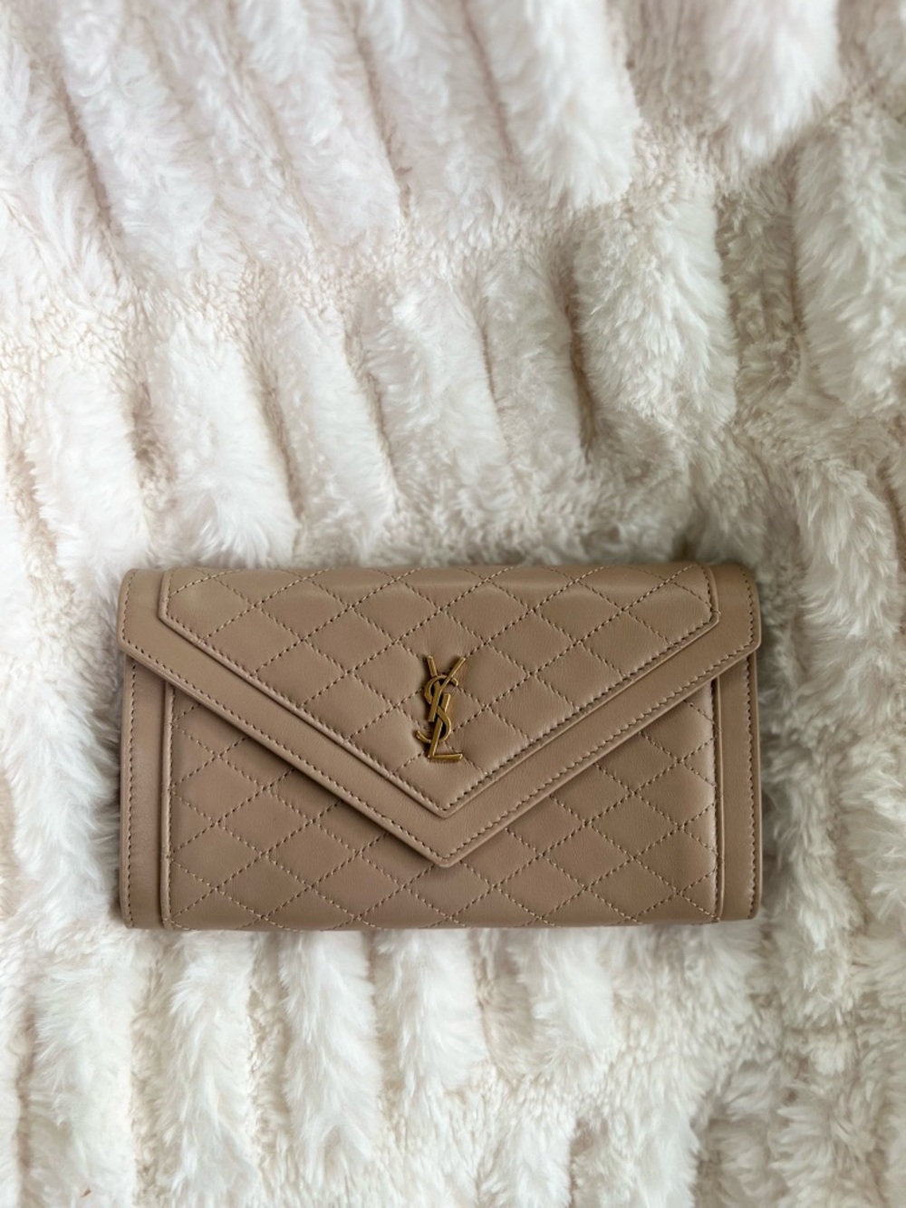 GABY LARGE YSL FLAP QUILT LAMBSKIN WALLET IN DARK BEIGE - Picture 5 of 5